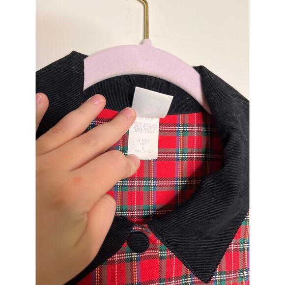 1990s Ragsland Christmas Tartan Corduroy Collar Holiday Maxi Button Up Dress M - Picture 3 of 5